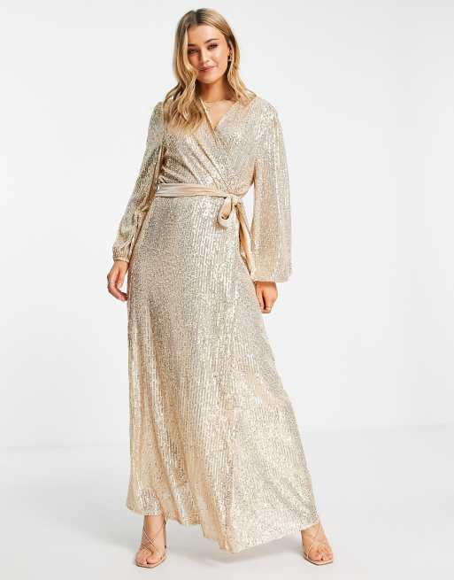 Style Cheat - Duster - Robe portefeuille longue à sequins - Champagne