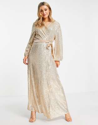Duster - Vestito lungo avvolgente color champagne con paillettes-Argento - Style Cheat  donna Argento