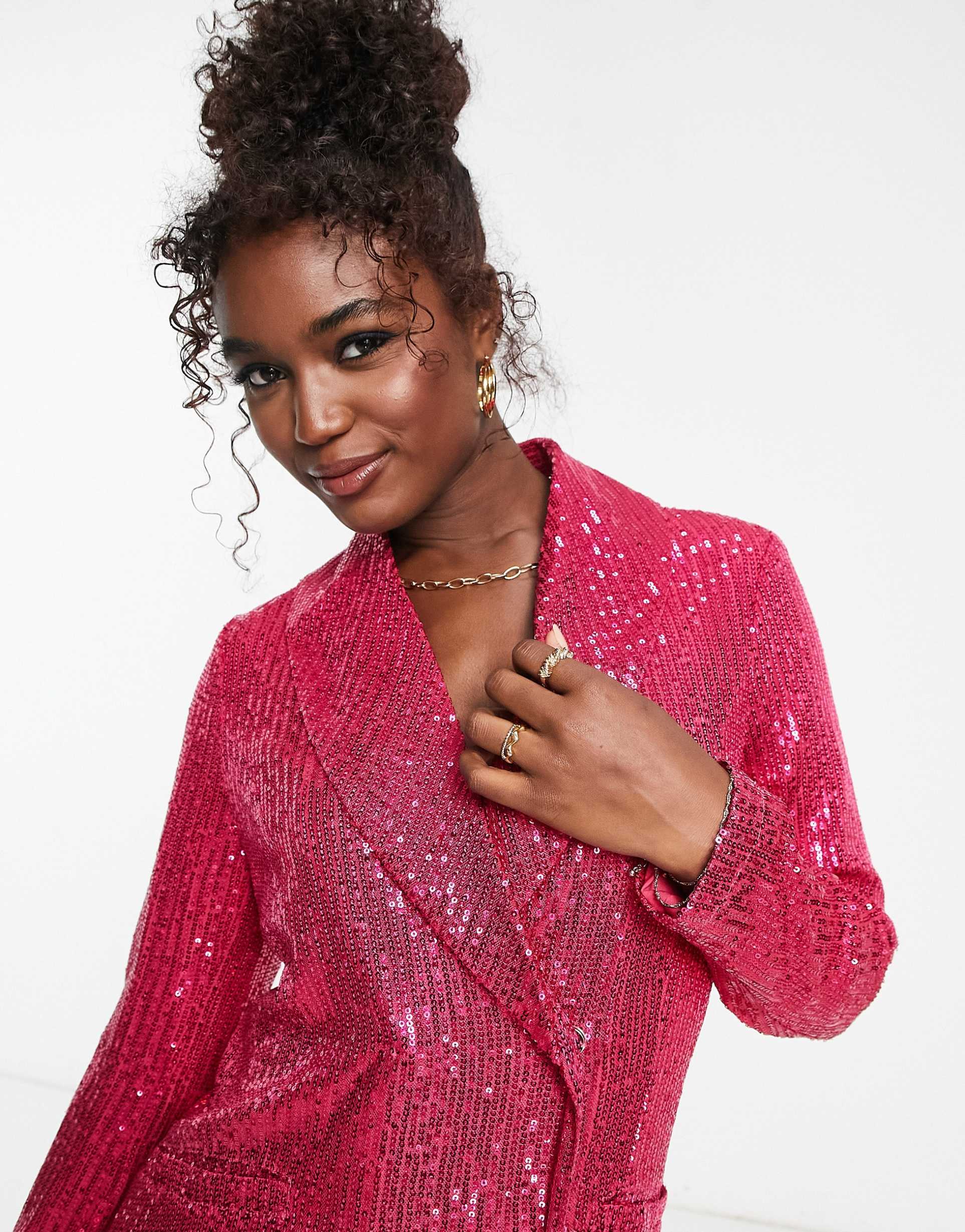 style cheat embellished blazer mini dress in bright pink