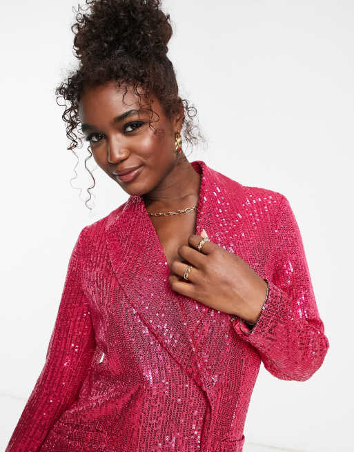 pink blazer mini dress Lace Up Shoulder Pads Long Sleeve Collar, Jade Blazer Mini Dress in Bubblegum Pink, Size L,