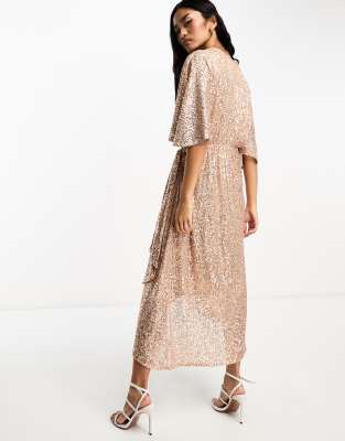 Style Cheat Exclusive angel sleeve sequin dress in champagne | ASOS