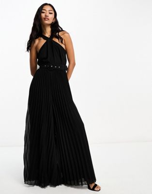 Style Cheat Exclusive wide leg plisse jumpsuit in black  - ASOS Price Checker
