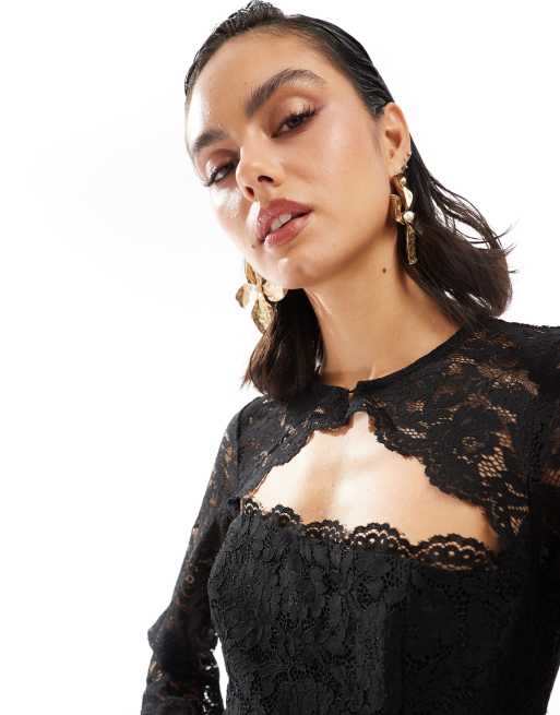 Style Cheat flare sleeve lace mini dress in black | ASOS