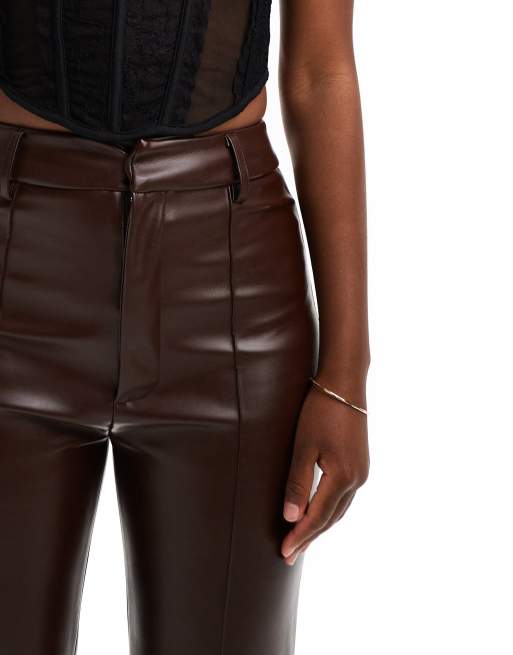 Brown leather look trousers discount