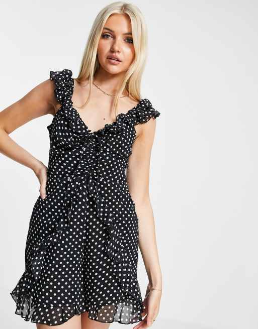 Style Cheat frill romper in polka dot print, 3 of 4