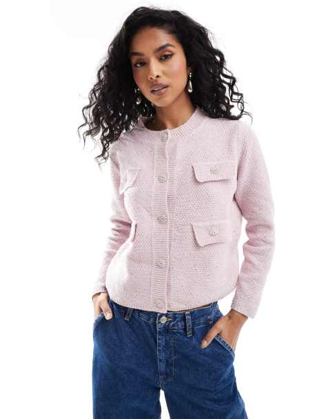 Style Cheat – Glitzernde Strickjacke in Blassrosa mit Knöpfen - view 1