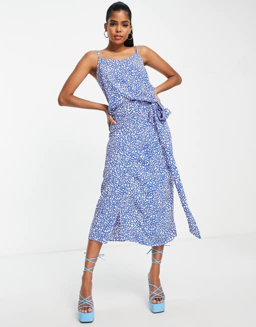 Style Cheat - Gonna midi avvolgente, colore blu cobalto a pois in coordinato