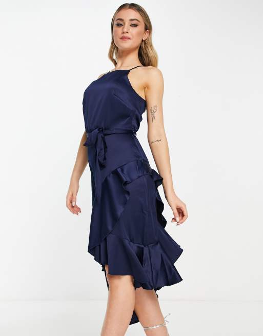 Navy blue store dress with ruffles