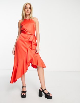 Style Cheat Halter Ruffle Midi Dress In Bright Red | ModeSens