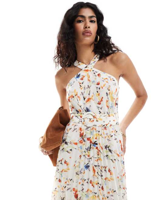 Style Cheat halterneck midi dress with pleated hem in floral | ASOS