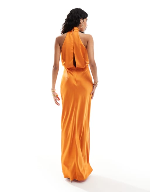 Style Cheat halterneck satin maxi dress in orange | ASOS
