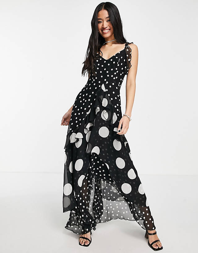 Style Cheat - high low maxi dress in mixed scale polka dot