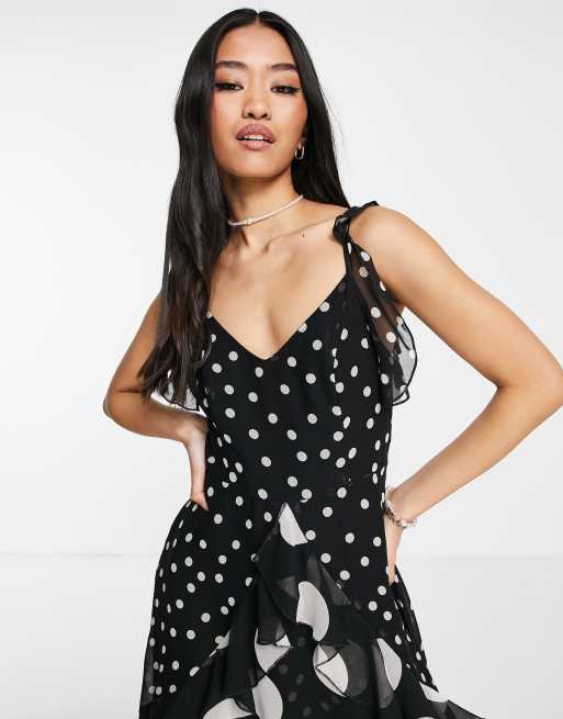 Style Cheat high low maxi dress in mixed scale polka dot