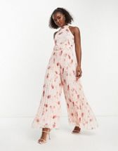 ASOS DESIGN pleated jumpsuit with belt in red floral