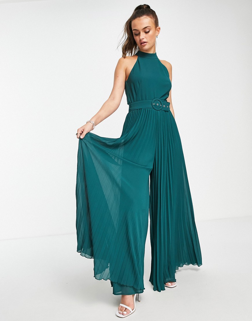 Style Cheat high neck belted jumpsuit in emerald green
