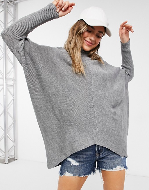 Style Cheat high neck knitted jumper with asymmetric hem in grey