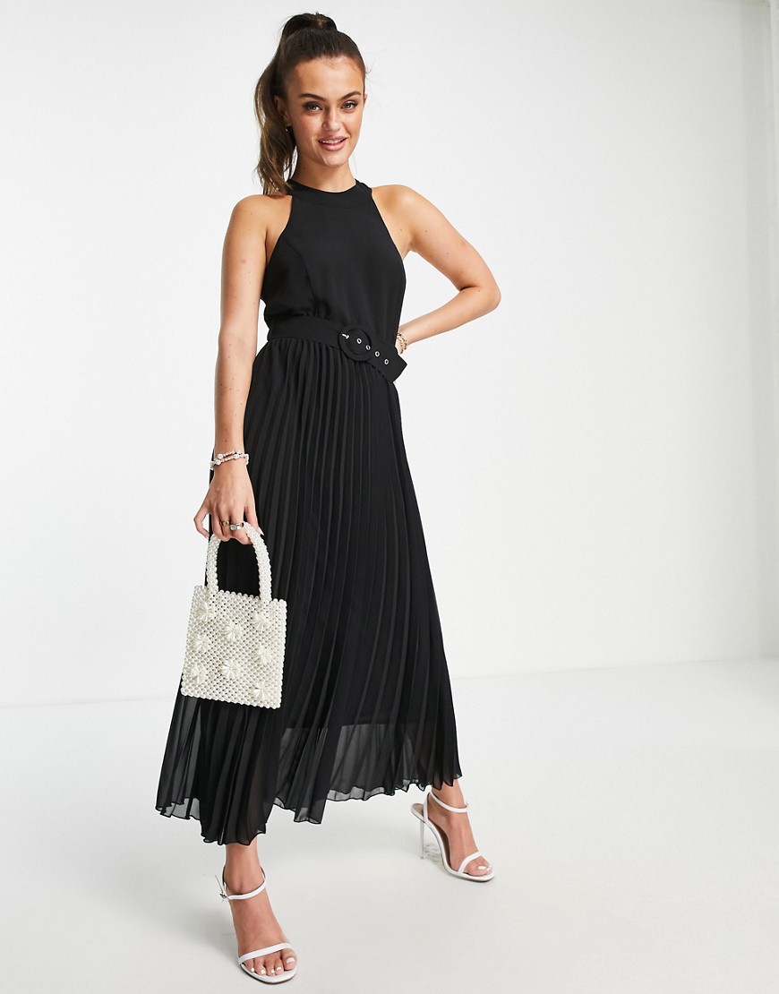 Style Cheat high neck pleated midaxi dress in black