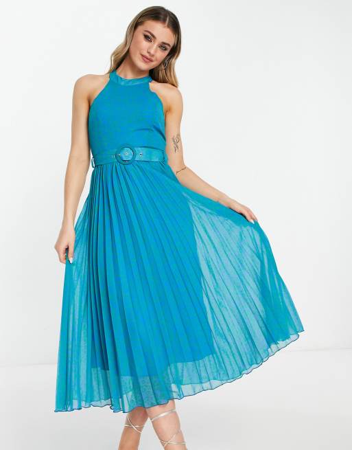Style Cheat high neck pleated midaxi dress in blue leopard print | ASOS