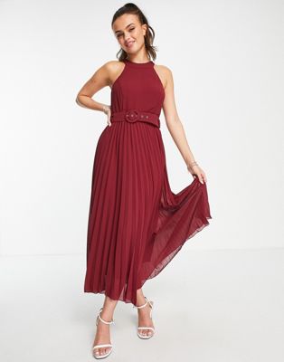 Style Cheat high neck pleated midaxi dress in plum - ASOS Price Checker