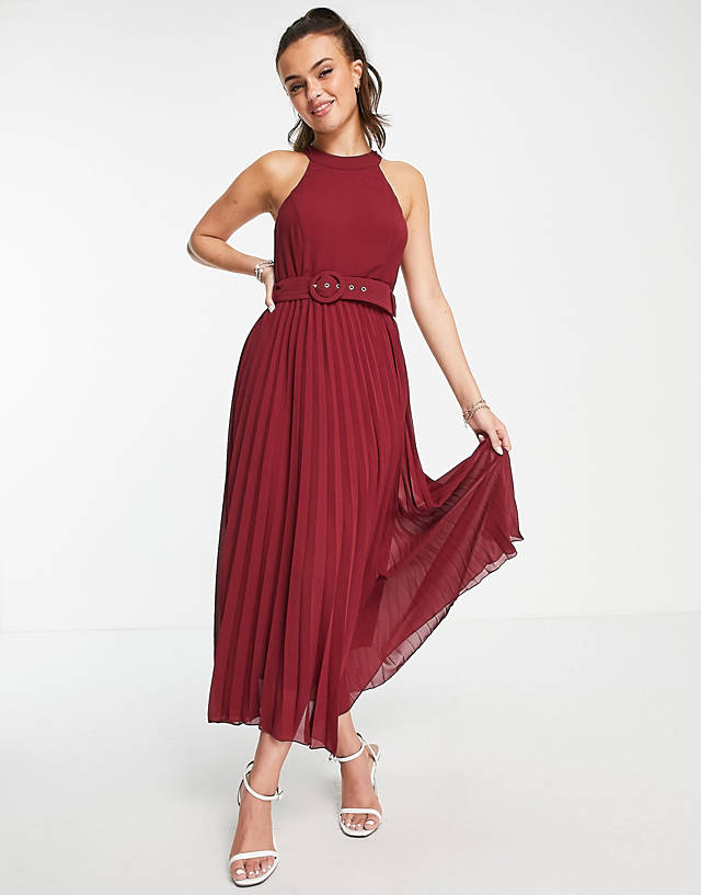 Style Cheat - high neck pleated midaxi dress in plum