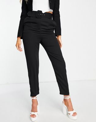 Style Cheat high waisted tailored trouser with buckle in black | ASOS