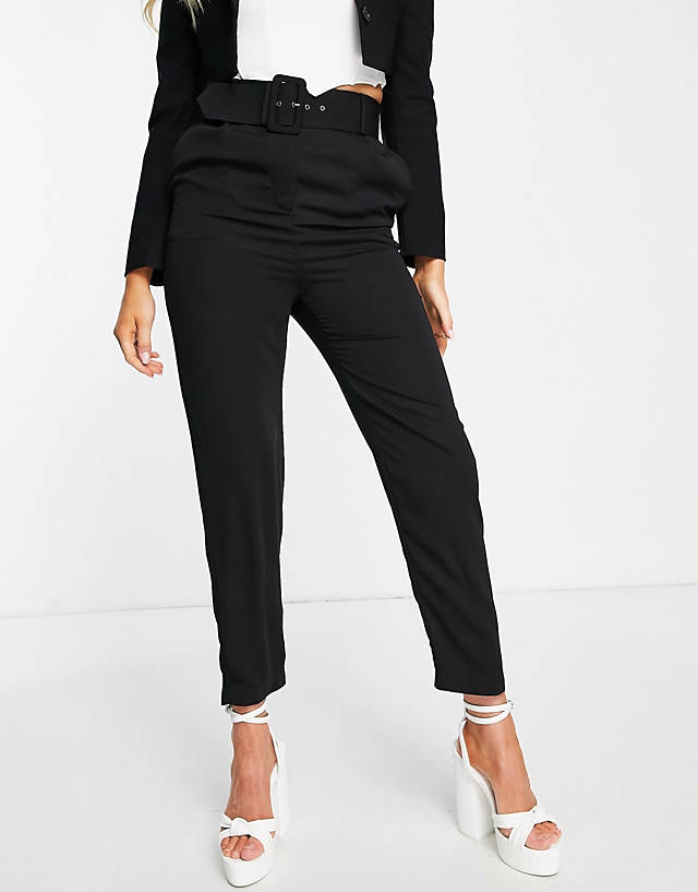 Style Cheat - high waisted tailored trouser with buckle in black