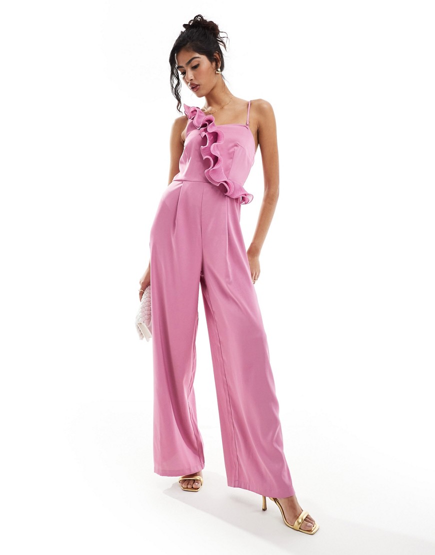 jumpsuit with ruffle detail in purple