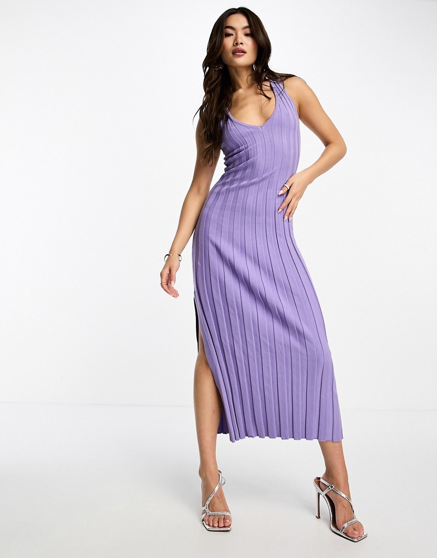 Style Cheat knitted rib midaxi dress in lilac-Purple