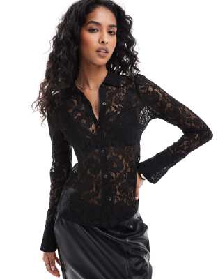 Style Cheat Style Cheat lace button up shirt in black