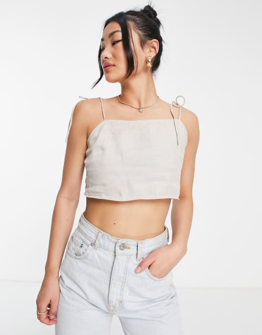 Style Cheat – Leinen-Camisole in Beige mit Bindebändern an den Schultern, Kombiteil