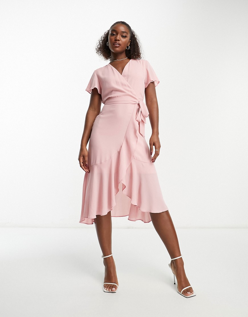 style cheat - ljusrosa midiklänning med omlottdesign-pink