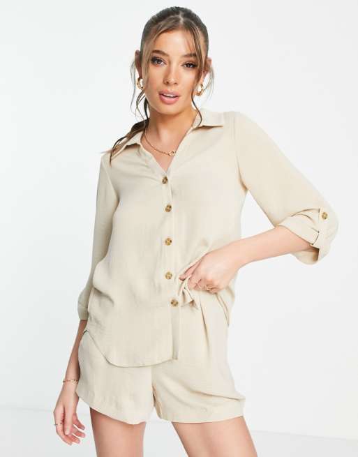 Style Cheat – Locker geschnittene Hemdbluse in Taupe, Kombiteil