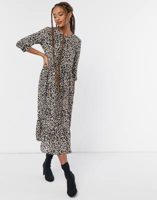 round neck long sleeve tiered midi dress