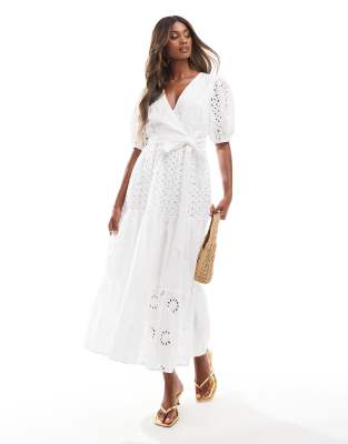 maxi dress with mixed eyelet in white