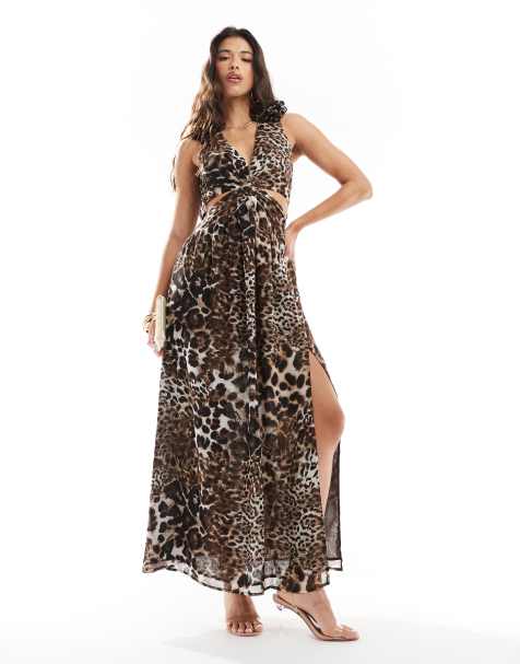 Style Cheat - Maxi jurk met corsage op de schouder en luipaardprint - view 1