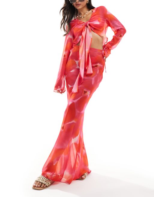 Style Cheat - Maxi-strandnederdel med pink marmorprint - Del af sæt