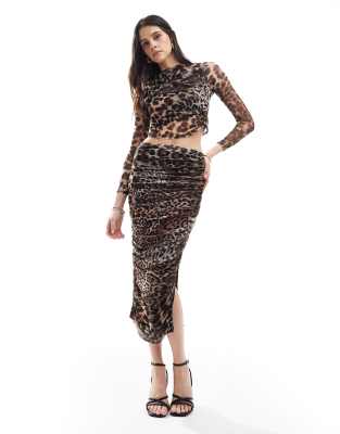 mesh maxi skirt in leopard - part of a set-Multi