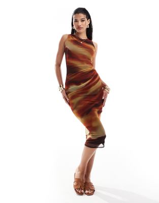 Style Cheat Style Cheat mesh midi dress in sunset print-Multi