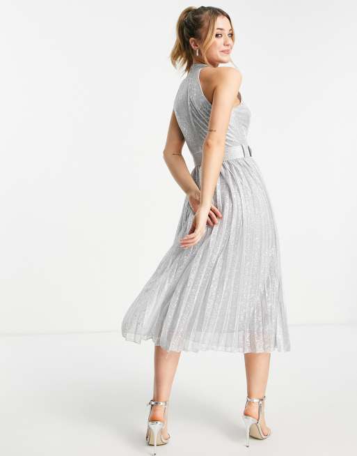 Asos grey pleated dress hotsell