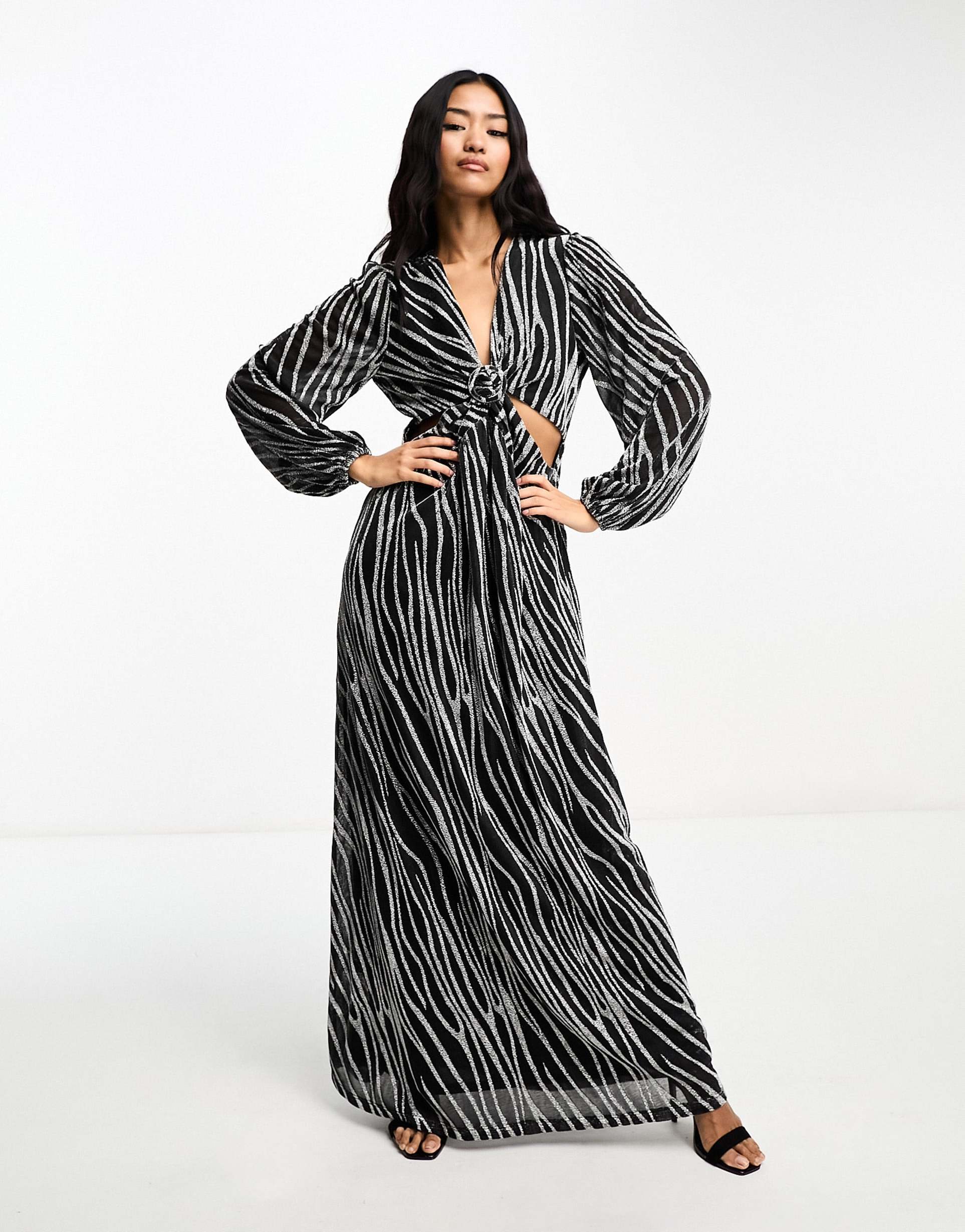 style cheat metallic dress in silver zebra