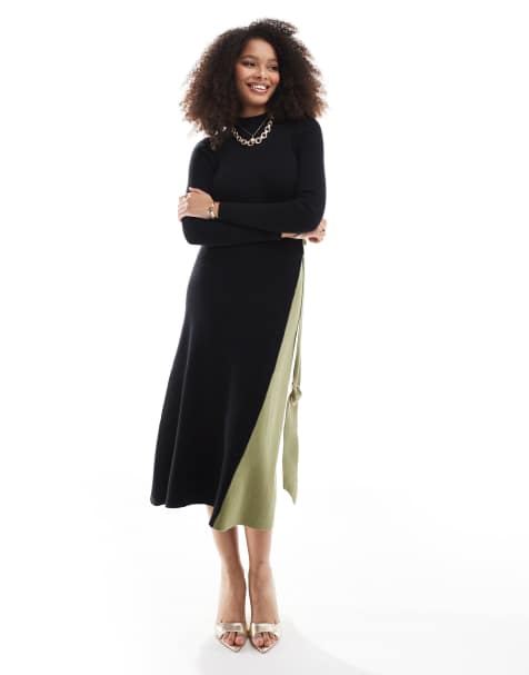 Style Cheat – Midaxi-Strickkleid mit Blockfarben-Design in Schwarz und Khaki - view 1