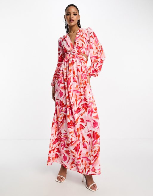 Style Cheat – Midaxikleid mit abstraktem Print, Cut-outs und tiefem Ausschnitt