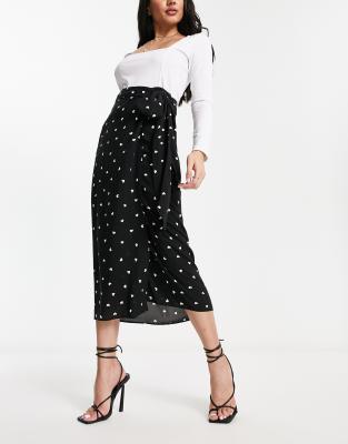 Style Cheat midi wrap skirt co-ord in black ditsy heart