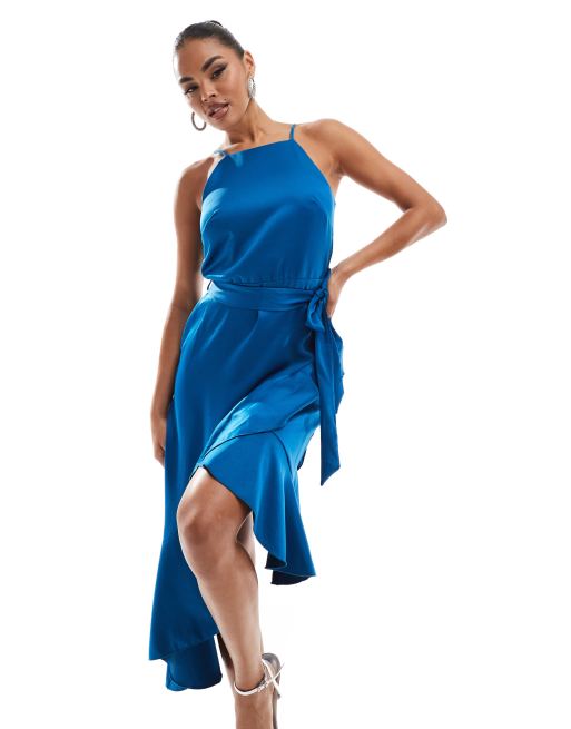 Style Cheat – Midikleid in Blau mit Bindegürtel und schmalem Neckholder-Träger, 4 von 4