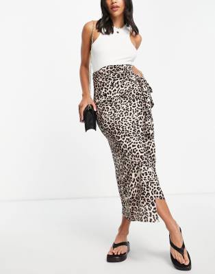 Style Cheat - Midirok met overslag en strikband in luipaardprint, deel van co-ord set