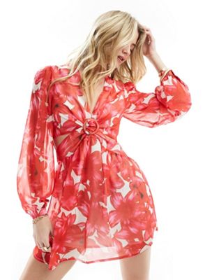 Style Cheat mini dress with cut out detail in red floral