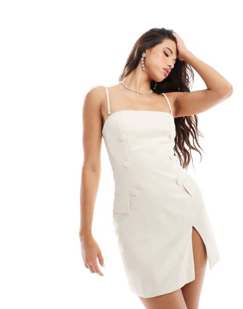 Style Cheat mini tuxedo cami dress in stone - view 1