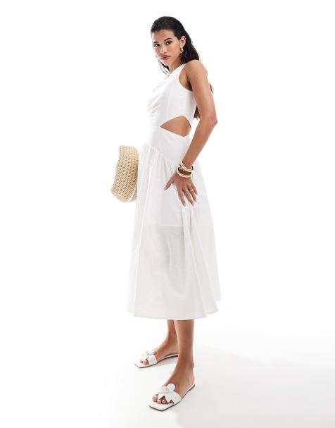 Style Cheat one shoulder cotton maxi dress in white - view 1