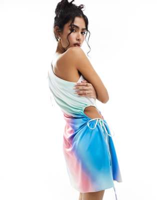 Style Cheat Style Cheat one shoulder mini dress with cut out in ombre-Multi