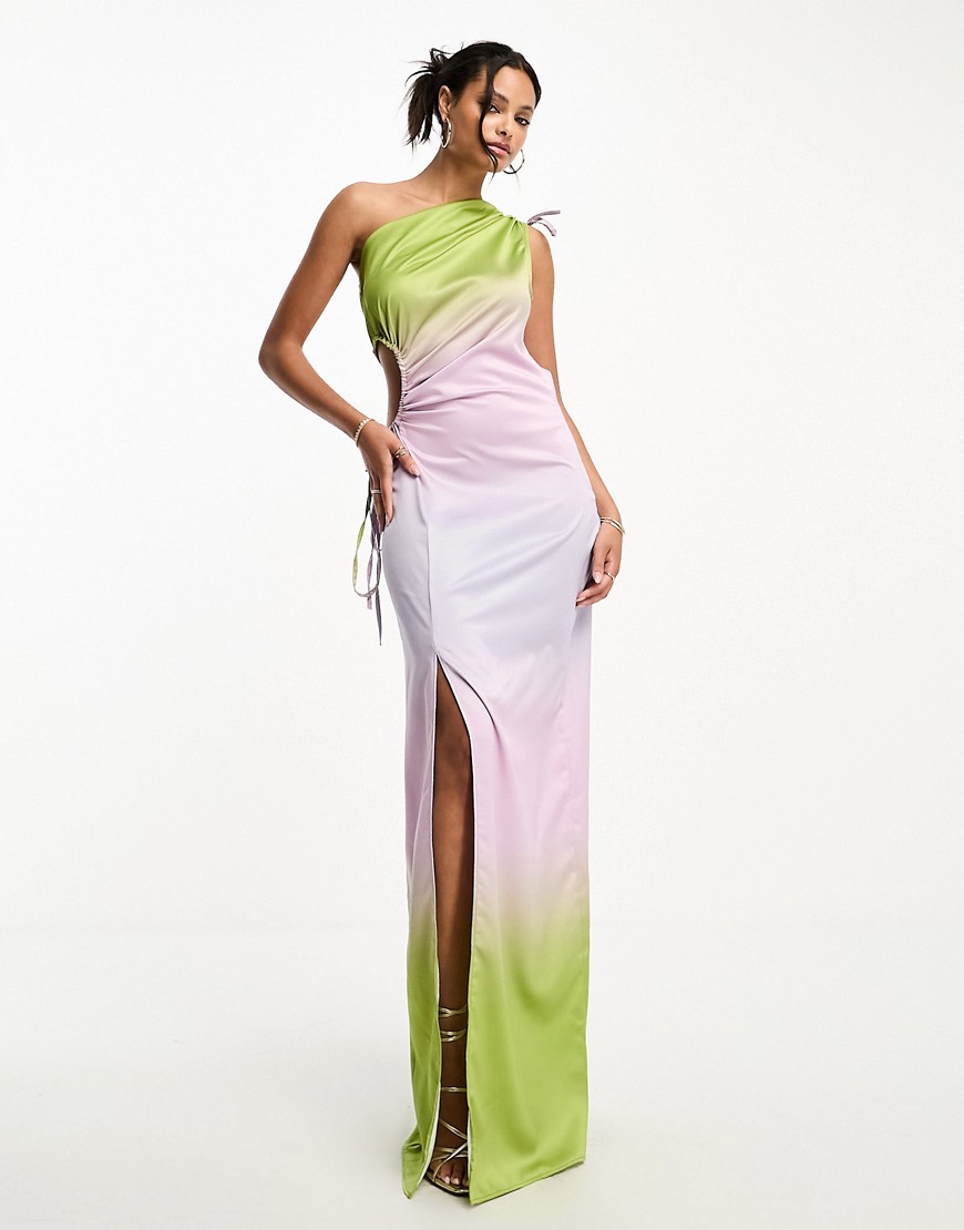 Style Cheat one shoulder satin midaxi dress in ombre-Multi